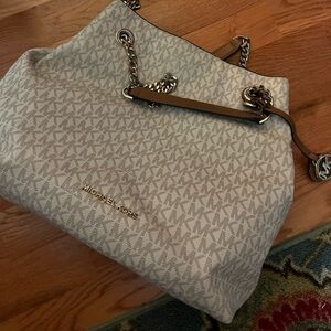 White gold and tan Micheal kors bag